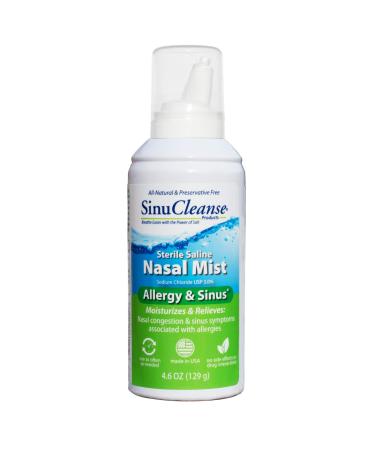 SinuCleanse Allergy & Sinus Sterile Saline Nasal Mist Instantly Moisturizes & Relieves Severe Nasal Congestion & Irritation Due to Allergies 4.6 OZ