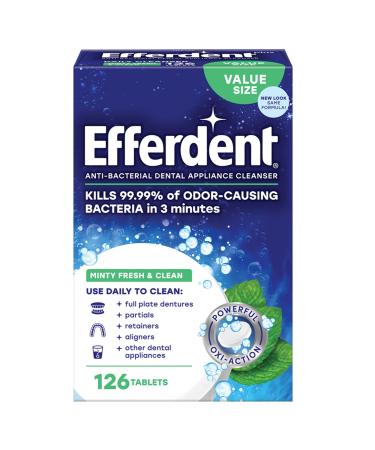 Efferdent Retainer Cleaning Tablets, Denture Cleaning Tablets for Dental Appliances, Minty Fresh & Clean, 126 Count 126 Count (Pack of 1) Denture Cleanser Tablets