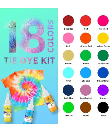 HTVRONT Tie Dye Kit - 18 Colors 80ML Pre-Filled Bottles for Clothing, T-Shirt, Fabric & Textile Craft - Non-Toxic Dye Kit for Kids and Adults - DIY Handmade Project (Just Add Water) - Buy Online on GoSupps.com