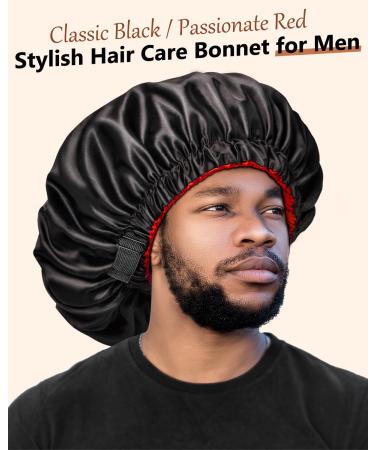 Mikimini Satin-Haube 2 Pack - Adjustable Double-Layer Sleep Silk Hood for Curly Hair & Braids (XL Black/Red) - Non-Slip Design for Men & Women - Buy Online on GoSupps.com