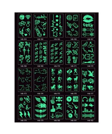 20 Sheets Glow In Dark Temporary Tattoo Stickers  Luminous Fluorescent Tattoos Waterproof Fake Tattoo Body Art Water Transfer Stickers Fun For Party Festival Club Party Decoration Accessories DIY