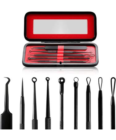Takibird Blackhead Remover Pimple Popper Tool Kit Acne Comedone Zit Blackhead Extractor Tool for Face&Nose  Blemish Whitehead Extraction Popping for Man&Women Leather Metal Box(5Pcs)