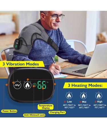 3-in-1 Cordless Shoulder Heating Pad with Vibration Modes | Heated Shoulder Wrap Brace for Relaxation | Large Size - Buy Online on GoSupps.com