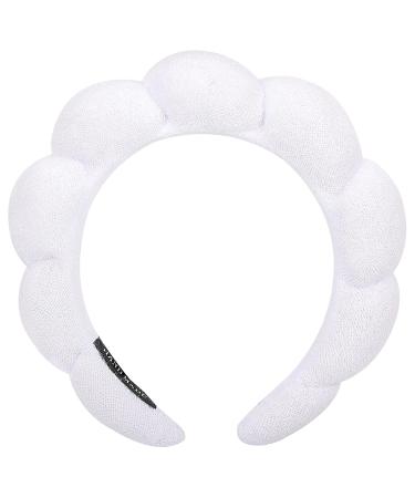 2Pcs Spa Headband for Washing Face Sponge Headbands for Women  Puffy Skincare Makeup Terry Towel Cloth Fabric Hair Band Cute Preppy Shower Hair Holder Trendy Facial Padded Hair Accessory(White)
