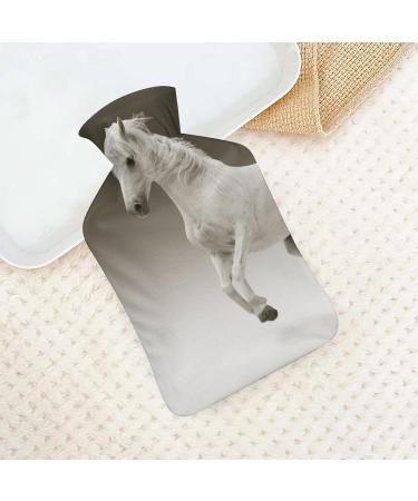 White Horse Hot Water Bottle with Plush Cover Cozy Hand Warmer for Adults & Kids | 26.5x15.3cm | International Shipping - Buy Online on GoSupps.com