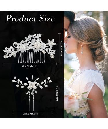 Silver Crystal Pearl Wedding Hair Comb & Pins Set - Bridal Accessories for Bride Bridesmaid Prom - Buy Online on GoSupps.com