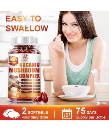 10 in 1 Lions Mane Mushroom Supplement with Turkey Tail, Reishi,Cordyceps, Chaga & More - Brain Supplements for Memory and Focus-150 Softgels 150 Count (Pack of 1) - Buy Online on GoSupps.com