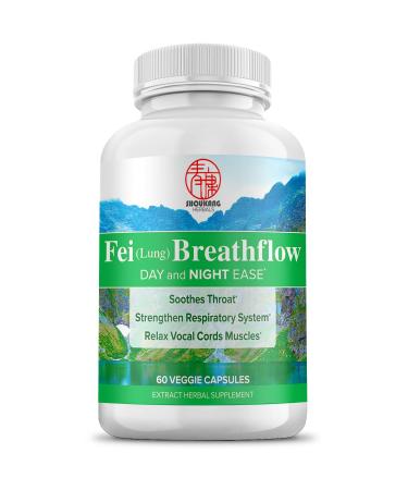 SHOUKANG Herbal Chinese Medicine Supplements for Day & Night Ease Cough Fei Lung Breathflow HERBALS Respiratory Remedy Supports Lung and Bronchial Health Soothes Throat 60 Capsules