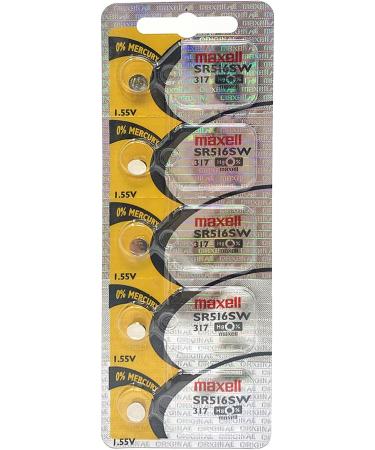 Buy Maxell SR516SW 317 Watch Battery - Pack of 5 Button Cell Batteries for Long-lasting Power - International Shipping Available - Buy Online on GoSupps.com