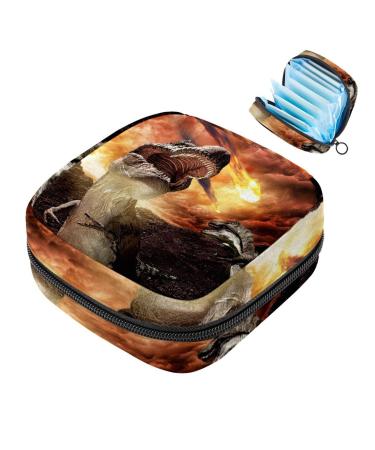 Menstrual Pad Bag with Zipper Ladies Napkin Pouch Tampons Collection Bag for Women and Girls (Dinosaur)