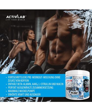 Buy ActivLab Black Gorilla Ice Pump Pre-Workout 300g - 30 Portions | 4000mg L-Citrulline 2400mg Beta-Alanine Caffeine-Free Ice-Cooling Apple Flavor | International Shipping - Buy Online on GoSupps.com