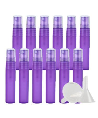 Zeoabsy 100 pieces empty plastic 5ml matt purple spray bottle small with fine fog spray pump bag atk atomizer pump pum perfumed panel tabering set for water alcohol 5x funnel 5ml violet