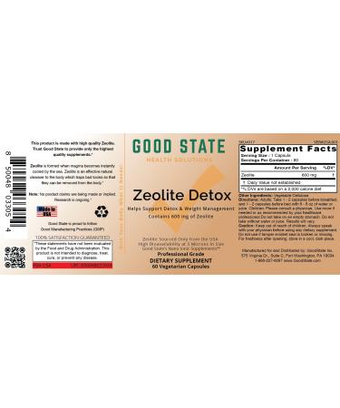 Good State Zeolite Detox - Clinoptilolite 600 mg per Veggie Capsule - 60 Capsules - USA Supply