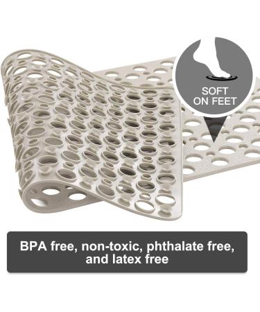 YINENN Non Slip Bath Shower Mat | Machine Washable, Latex & Phthalate Free | Soft Bathroom Safety Mat with Suction Cups and Drain Holes - 30 x 17 Inch | Light Brown - Buy Online on GoSupps.com