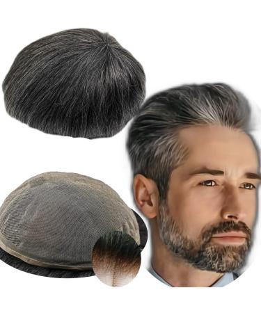 Real hair toupet for men yanahair smooth hair thin French tip bleached knot natural hairline wigs hair system European real hair wig man (10x8 " #1b40 black and gray) #1b40 8x10 inches - Buy Online on GoSupps.com