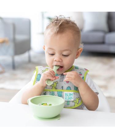 Bumkins Baby Bowls Silicone Baby Feeding Set Suction Bowls for Baby and Toddler with Spoon and Lid First Feeding Set Platinum Silicone Bowl for Babies 4 Months Up Sage - Buy Online on GoSupps.com