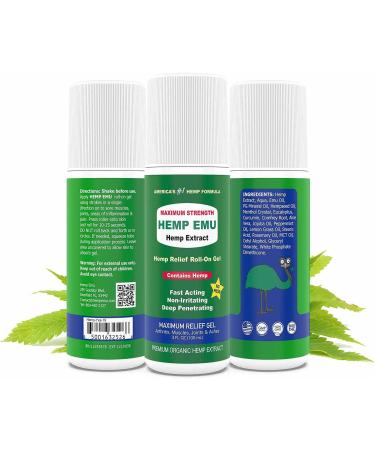 Hemp Emu Roll-On Relief Gel | Made in USA | Soothes Joint, Muscle, Back, Knee Discomfort | Premium Hemp & Emu Oil Blend with Menthol, Eucalyptus, Natural Oils | 3oz - Buy Online on GoSupps.com