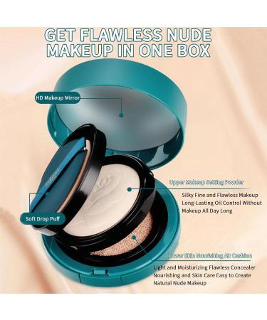 Pressed Powder Foundation | 2 in 1 Skin Nuder Cushion Long-Lasting Makeup Setting Powder - Flexible Poreless Longwearing Coverage for A Radiant Natural Finish Znet-au - Buy Online on GoSupps.com