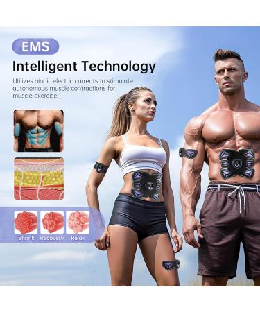 EMS Muscle Stimulator - 8 Modes & 15 Intensities Abdominal Trainer | USB Rechargeable Fitness Device with 10 Gel Pads for Belly Arms & Legs - Flame Violet - Buy Online on GoSupps.com
