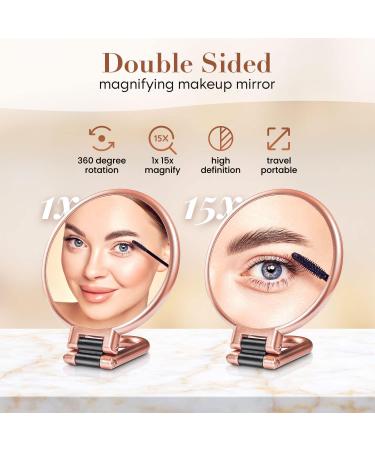 1X 15X Magnifying Makeup Mirror | Double Sided Handheld Mirror | 360 Degree Rotation | Travel Mirror - Buy Online on GoSupps.com