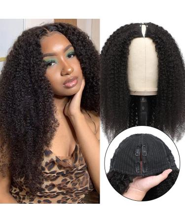Kiqibeauty Afro Kinky Curly V Part Wig Human Hair 16 Inch - 200% Density U Part Wig for Black Women - Buy Online on GoSupps.com