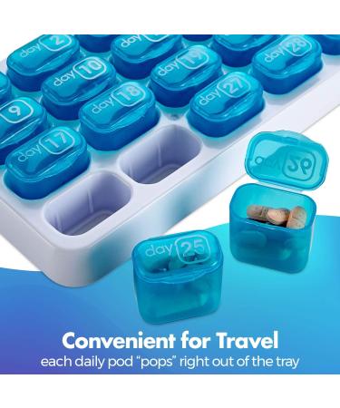Monthly Pill Organizer - Pack of 2 | 31 Day Medication Holder with Removable Pods | Portable Pill Case for Daily Vitamins & Travel - Blue - Buy Online on GoSupps.com
