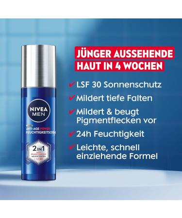 Nivea Men Anti-Age 2in1 Power Day Care SPF 30 - Hyaluron Facial Cream for Anti-Aging & Pigment Spots (50ml) - Buy Online on GoSupps.com