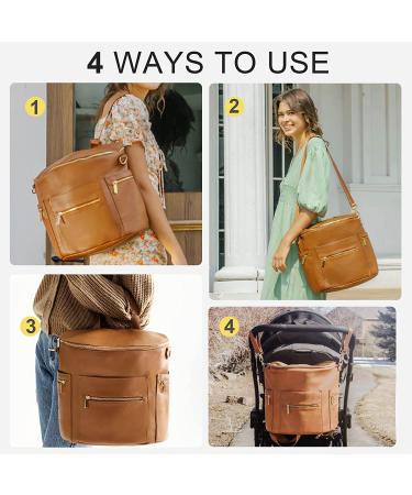 Miss Fong Large Leather Diaper Bag Backpack | 16 Pocket Organizer with Changing Pad & Insulated Pockets | Stroller Straps | Convertible Brown - Buy Online on GoSupps.com