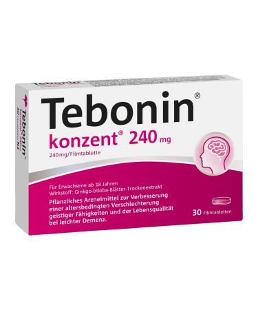 Tebonin Group 240 mg |30 tablets |strengthens memory & concentration |promotes blood circulation |In forgetfulness in old ageVegetable drug with Gingko biloba extract 30 pieces (1 Pack)