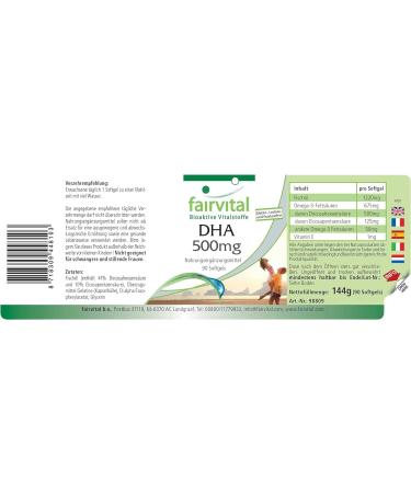 Fairvital DHA 500mg - Highly Dosed Omega-3 Fatty Acid | 90 Softgels - 3 Months Supply - Buy Online on GoSupps.com