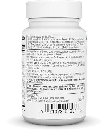 Source Naturals Essential Enzymes 500mg Bio-Aligned Multiple Enzyme Supplement Herbal Defense for Digestion Gas Constipation & Bloating Relief - Supports Immune System* - 60 Vegetarian Capsules Unflavored 60 Count (Pack of 1) - Buy Online on GoSupps.com