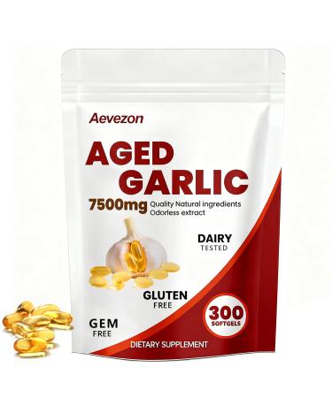 Aevezom Aged Garlic Extract - 7500mg Odorless 300 Softgels Organic Garlic Supplement | Non-GMO Gluten-Free | Supports Immune Health (1)