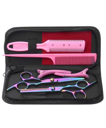8 Pcs Hair Cutting Scissors Kits 6" Stainless Steel Hairdressing Shears Set Professional Barber Set Thinning/Texturizing Scissors Pet Grooming Scissor Razor Comb Clip for Home Salon (Scissor Suit) 8 Count (Pack of 1)
