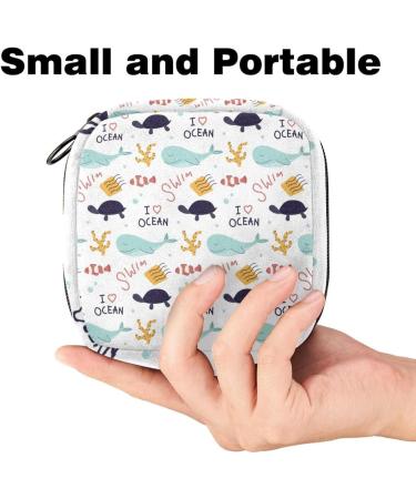 Portable Sanitary Napkin Storage Bag - Marine Design with Dolphin Sea Turtle & Fish - Ideal for Menstrual Cup & Women's Period Needs - Buy Online on GoSupps.com