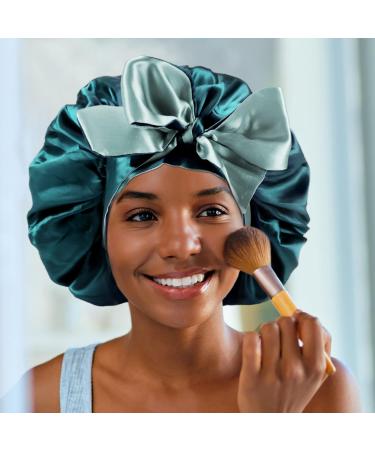 WEIPAO Silk Satin Bonnet - Reversible Double-Sided Sleep Cap for Curly Hair - DarkGreen+LightGray - Buy Online on GoSupps.com