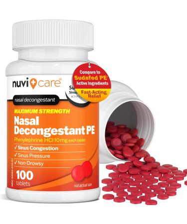 Max Strength PE Phenylephrine HCl 10mg - Non Drowsy Nasal Decongestant for Allergy & Sinus Congestion Relief | Compare to Sudafed PE - 100 Count Tablets - Buy Online on GoSupps.com