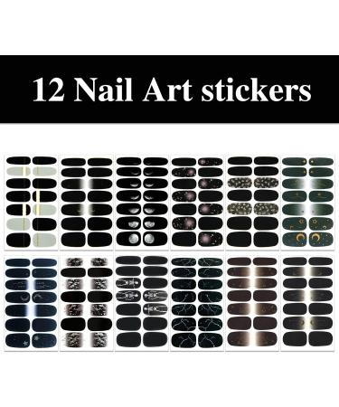 Buy WOKOTO 12 Sheets Black Nail Polish Stickers - 168 Pieces Full Nail Wraps Gel Nail Strips for Women Black Gradient Marble Design Easy Stick-On Nail Art - Buy Online on GoSupps.com