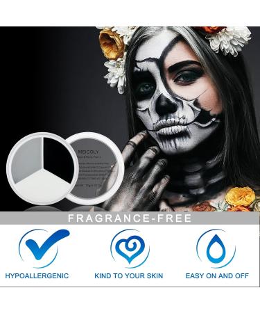 MEICOLY Black White Light Grey Face Body Paint Palette | Professional SFX Clown Makeup for Adults & Kids | Halloween Face Painting Essentials - Buy Online on GoSupps.com
