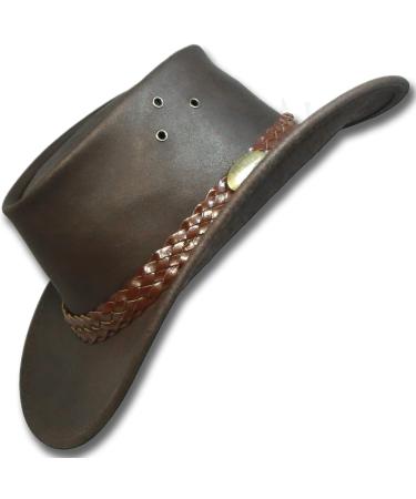 Oztrala Oiled Leather Hat Australian Outback Aussie Western Cowboy Mens Womens Kids Black Brown WO HL11 US 7 3/8 Brown