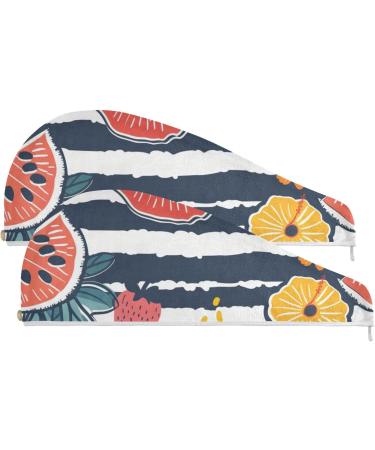 Watermelon Strawberry Hair Towel 2 Pack - Super Absorbent Quick Dry Turbans for Women & Girls - Buy Online on GoSupps.com