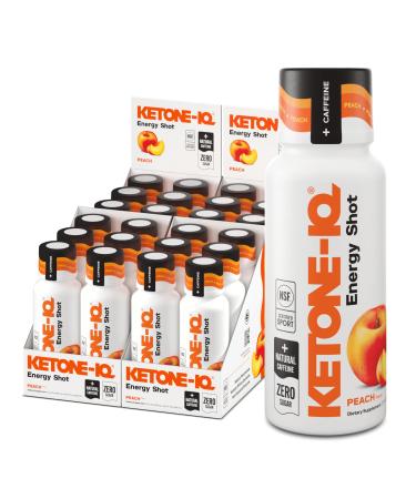 Ketone-IQ Ketone Energy Shots - 100mg Green Tea Caffeine 5g Exogenous Ketones and B Vitamins - 24 On The Go Caffeine Shots - Fast Acting Energy Drink (Peach) Peach 2 Fl Oz (Pack of 24)