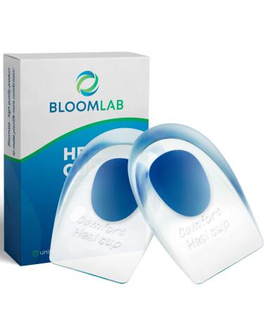 BloomLab Gel Heel Pads - 2 Pcs Heel Cups for Heel Pain  for Plantar Fasciitis Bone Spurs Pain Relief Protectors of Sore or Bruised Feet  Foot Pain Relief Support Comfort Cushion Insoles for Women/Men 1 Pair - Blue Size M...