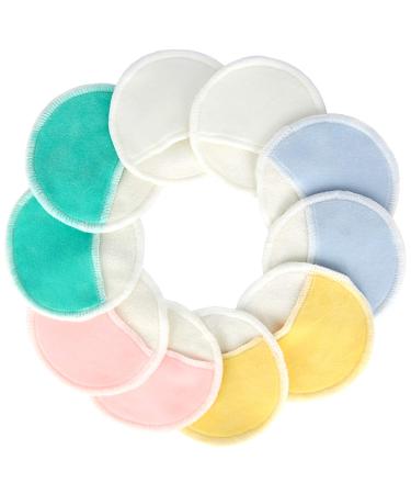 10pcs Organic Bamboo Makeup Remover Pads with Finger Pocket - 3 Layer Reusable Natural Cotton Rounds with Laundry Bag for Eye Makeup Remove Face Wipe (5 Color: White Yellow Blue Green Pink)