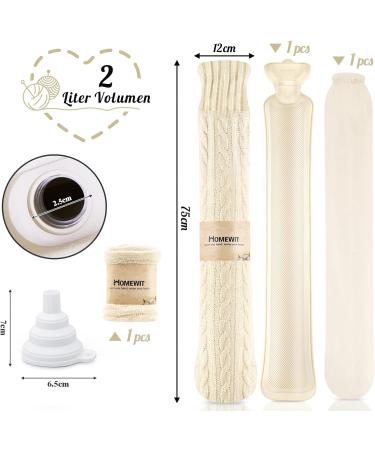 HomeWit 2L Long Hot Water Bottle - Super Soft Chenille Cover & Cotton Cover - Ideal Neck Heat Therapy - Champagne Color - Buy Online on GoSupps.com