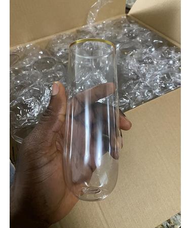 30 Pack Stemless Plastic Champagne Flutes - 9oz Gold Rim - Shatterproof & BPA-Free - Buy Online on GoSupps.com
