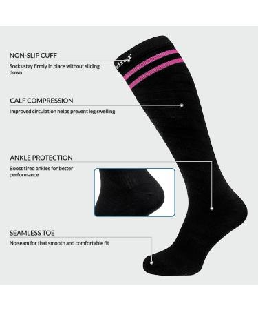 360 RELIEF - Flight Compression Socks Supports | Blood Circulation Travel Work XXL 2Pairs-Black with 2 Pink Line - Buy Online on GoSupps.com