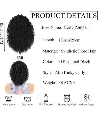 Afro Kinky Curly Drawstring Ponytail Synthetic Fake Ponytail Scrunchie Hair Bun Clip In Hairpiece Extensions Multi Layered Hair Fluffy Thick Curly Pony tail (#1B 12INCN/30CM) 12INCN/30CM #1B - Buy Online on GoSupps.com