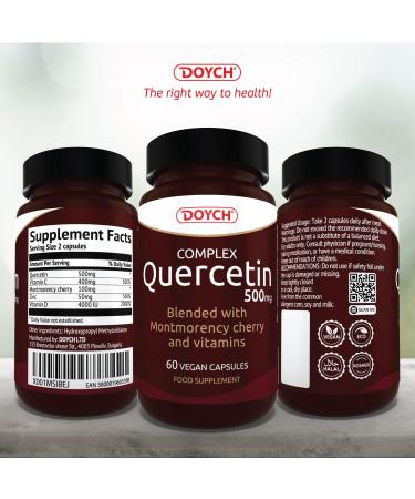 Antioxidant Quercetin Complex with Vitamin D3, C, Zinc & Montmorency Cherry - 500mg Immune Support - 60 Vegan Capsules - Buy Online on GoSupps.com