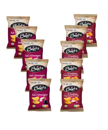 ASSORTIMENT Chips BRET'S - 10 Paquets : Chips Cheddar Oignons de Roscoff (5 x 125 gr) + Chips Saveur Sel & Vinaigre (5 x 125 gr)