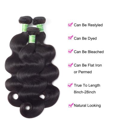 ANNELBEL Brazilian Body Wave Hair Extensions 8A Virgin Unprocessed Remy Human Hair Bundles - Natural Black (10 inches, 50g) - Buy Online on GoSupps.com
